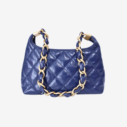 Chanel Wild Stitch Hobo Bag in Blue Shiny Lambskin Leather with Gold Hardware back view