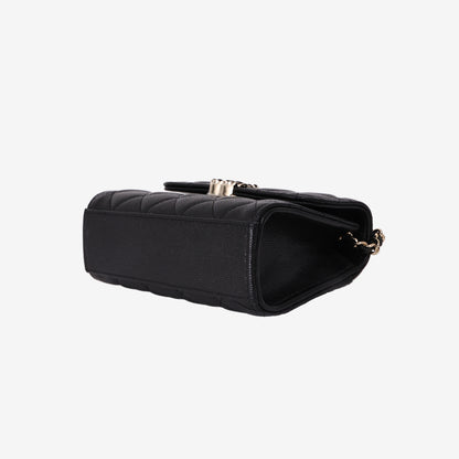 Chanel Double Chain Top Handle Flap in Black Caviar Leather with Gold Hardware