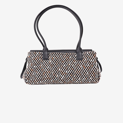 Chanel 26S East-West Shopping Tote in Black Calfskin and Multicolour Tweed with Gold Hardware