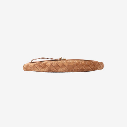 Bottega Veneta Andiamo Intrecciato Long Clutch in Brown Suede Leather with Gold Hardware
