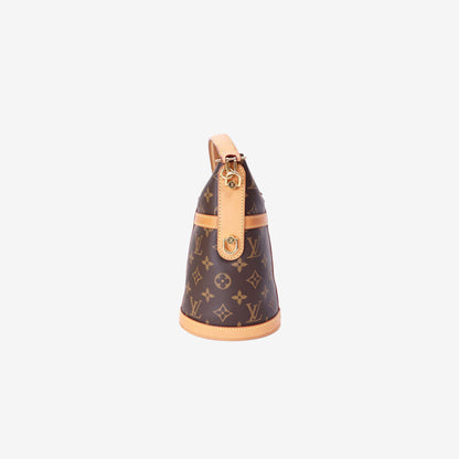 Louis Vuitton Duffle Handbag in Brown Monogram Canvas with Gold Hardware side view