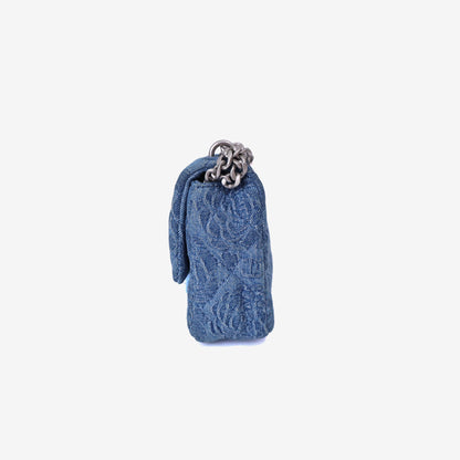 Chanel Heart Crush Mini Flap Bag in Blue Denim Leather with Silver Hardware side view