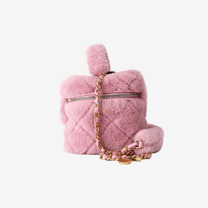 Chanel Mini Coco Handle Shearling Flap Bag in Pink with Gold Hardware