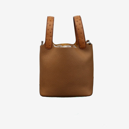 Hermès Picotin Lock 18 in Brown Taurillon Clemence Leather with Ostrich Handles and Gold Hardware