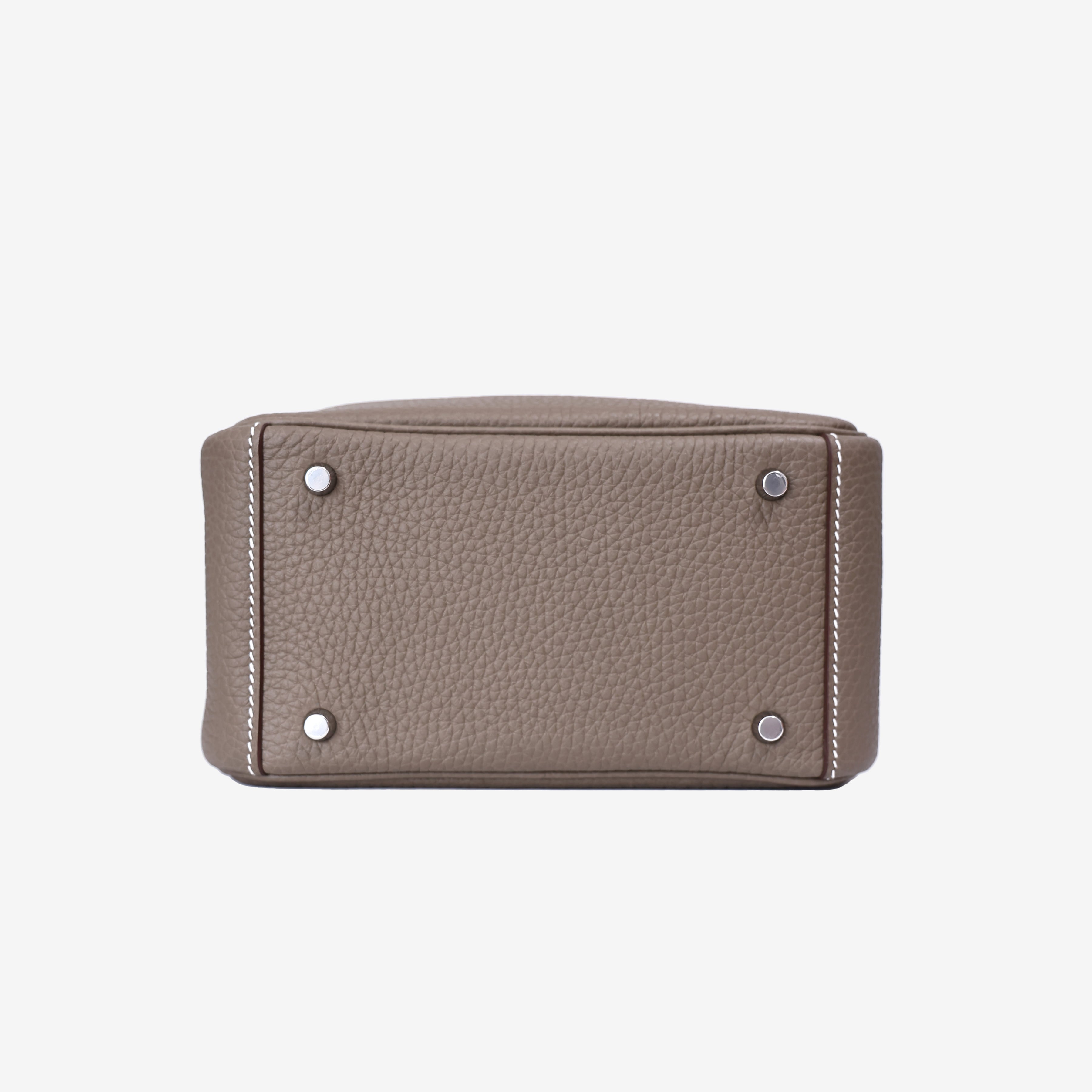 Hermès Mini Lindy in Etoupe Clemence Leather with Palladium Hardware bottom view
