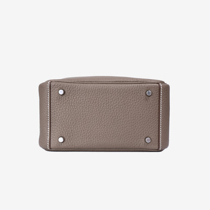 Hermès Mini Lindy in Etoupe Clemence Leather with Palladium Hardware bottom view