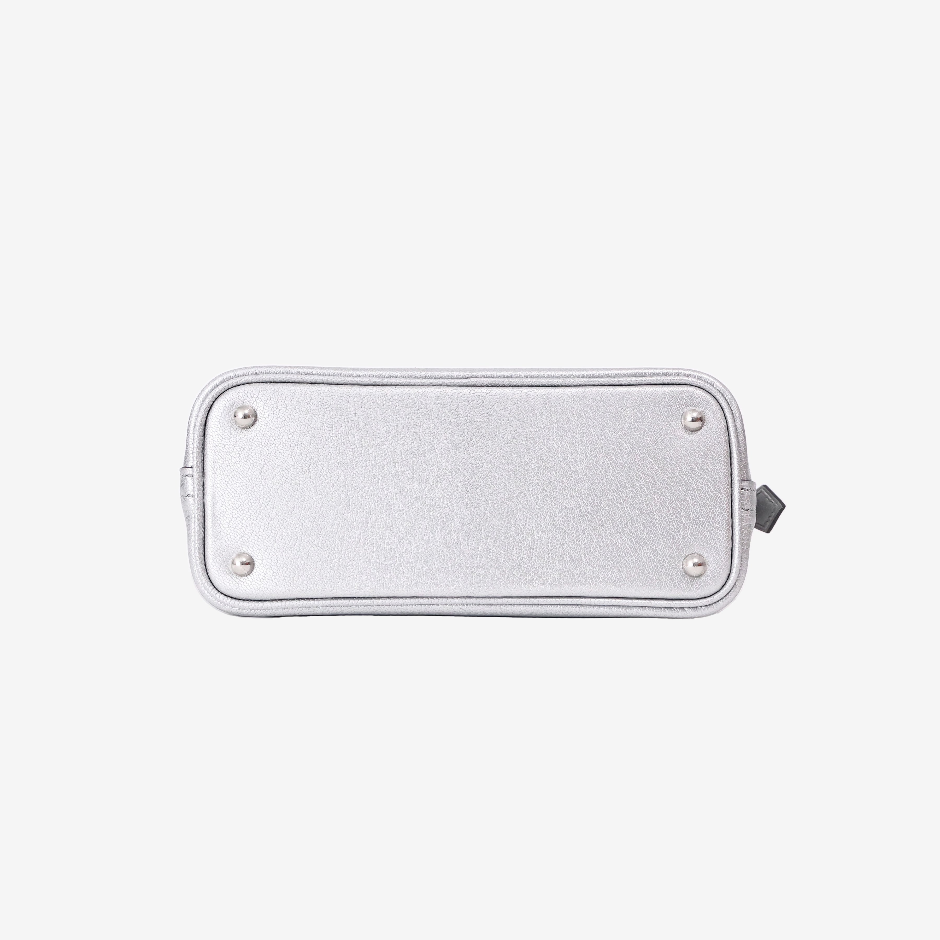 Hermès Mini Bolide in Chamkilight Argent Chevre Leather with Palladium Hardware bottom view