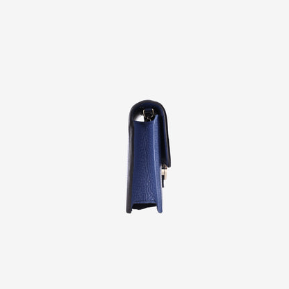 Gucci Interlocking G Wallet on Chain in Blue Calfskin Leather with Gold Hardware