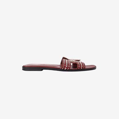 Hermès Oran Sandals in Rouge Tomette Calfskin Leather (Size 38.5)
