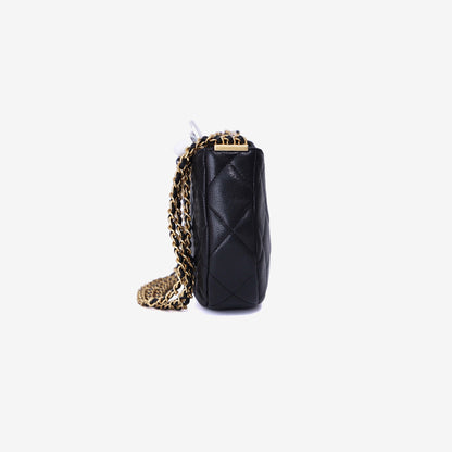 Chanel 24C Hobo Bag in Black Grained Calfskin with Gold Hardware