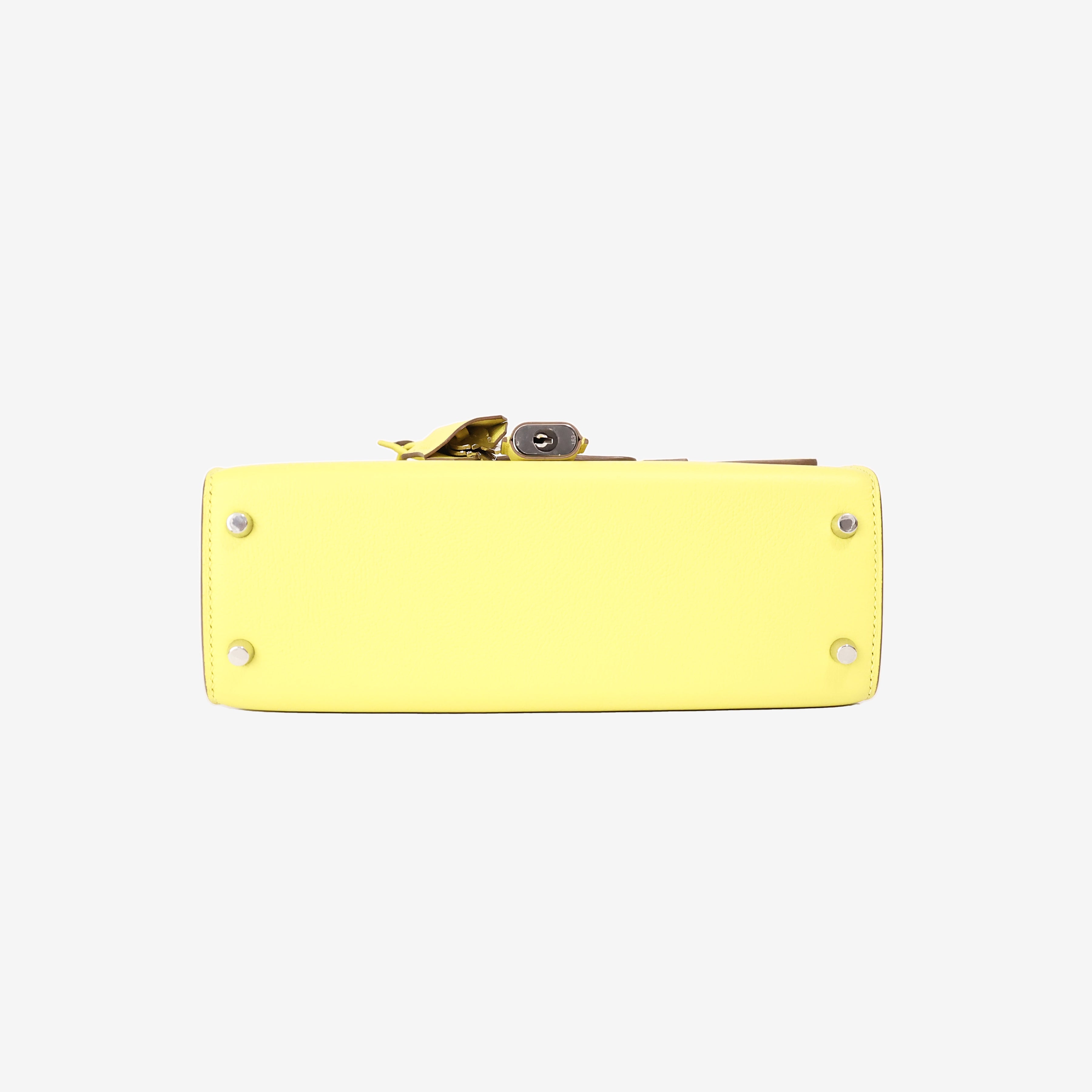 Hermès New Drag 22 in Lime Yellow Evercolor Leather with Palladium Hardware bottom view