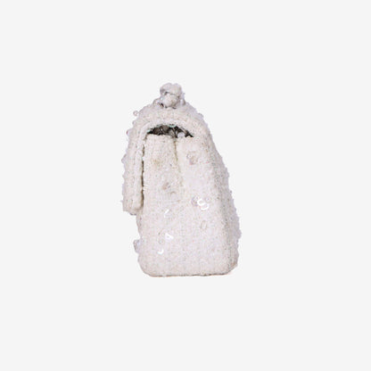 Chanel Tweed Beaded Mini Rectangular Flap in White Tweed with Silver Hardware side view
