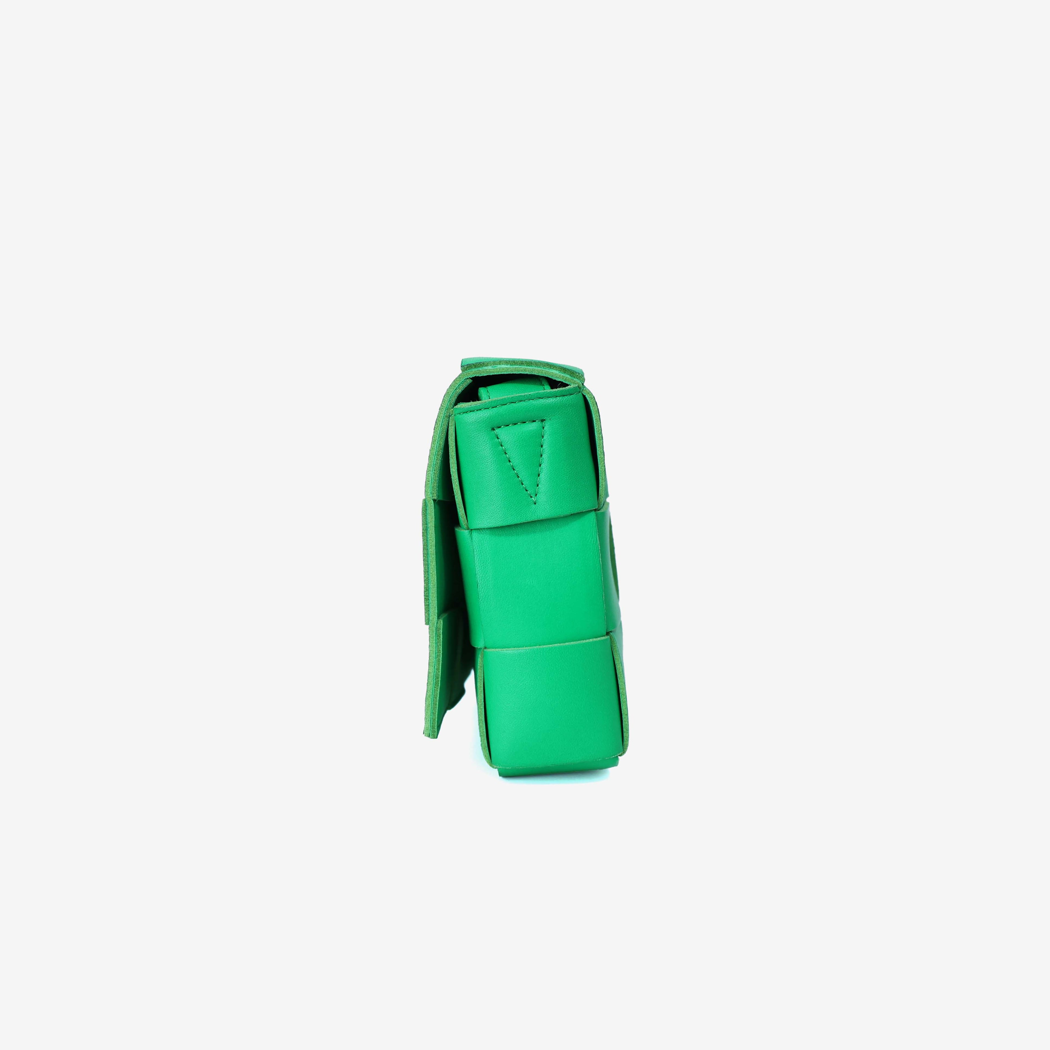 Bottega Veneta Cassette Bag in Green Leather with Silver Hardware side view