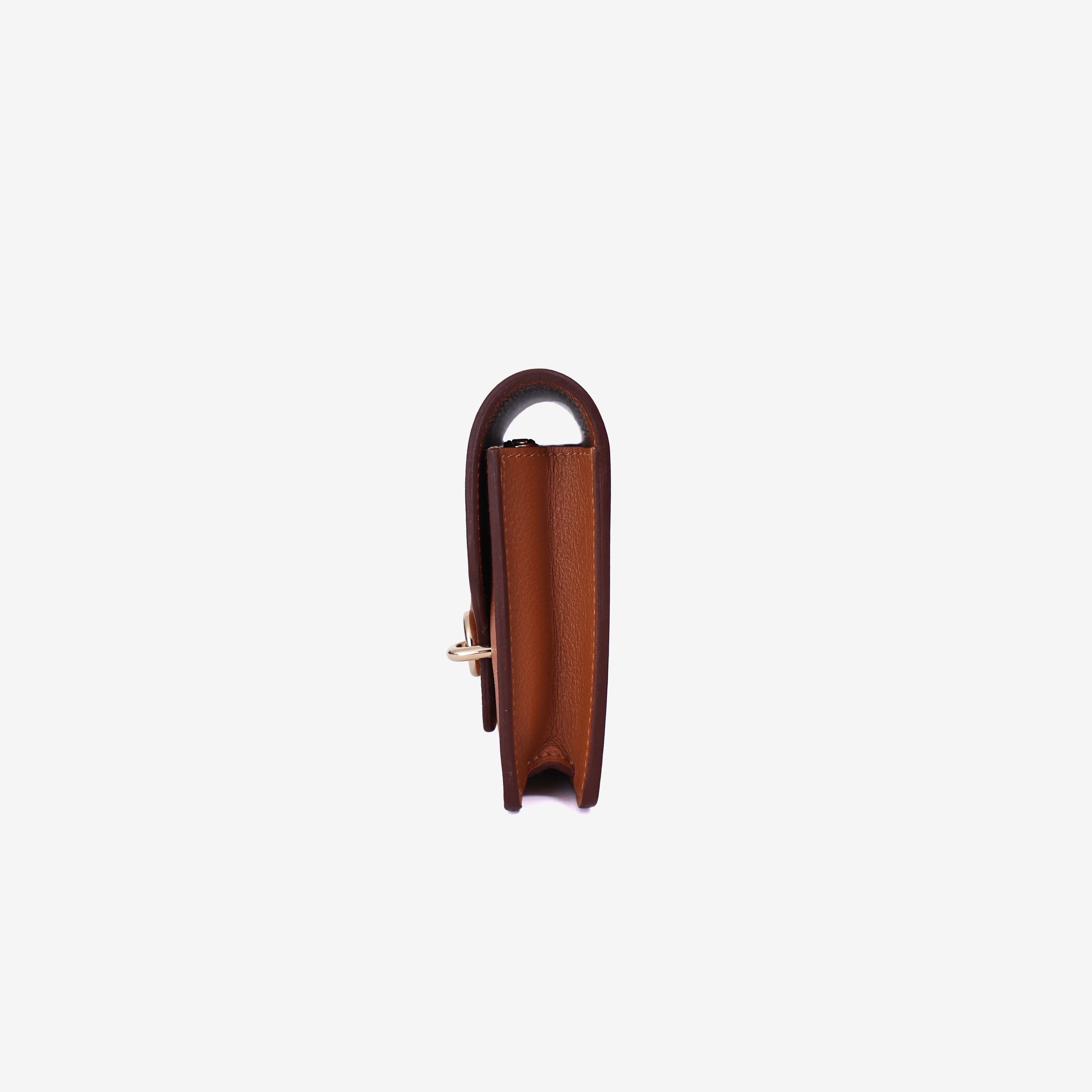 Hermès Roulis Slim Wallet in Gold Evercolor Leather with Gold Hardware side view