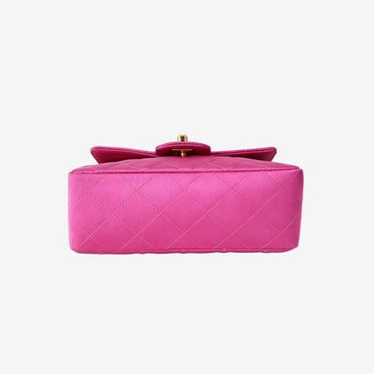 Chanel Satin Mini Classic Flap Bag in Fuchsia Pink with 24K Gold-Plated Hardware