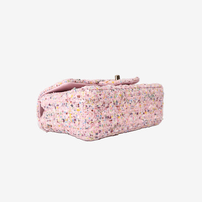 Chanel Mini Classic Rectangular Flap Bag in Pink Multicolour Tweed with Gold Hardware