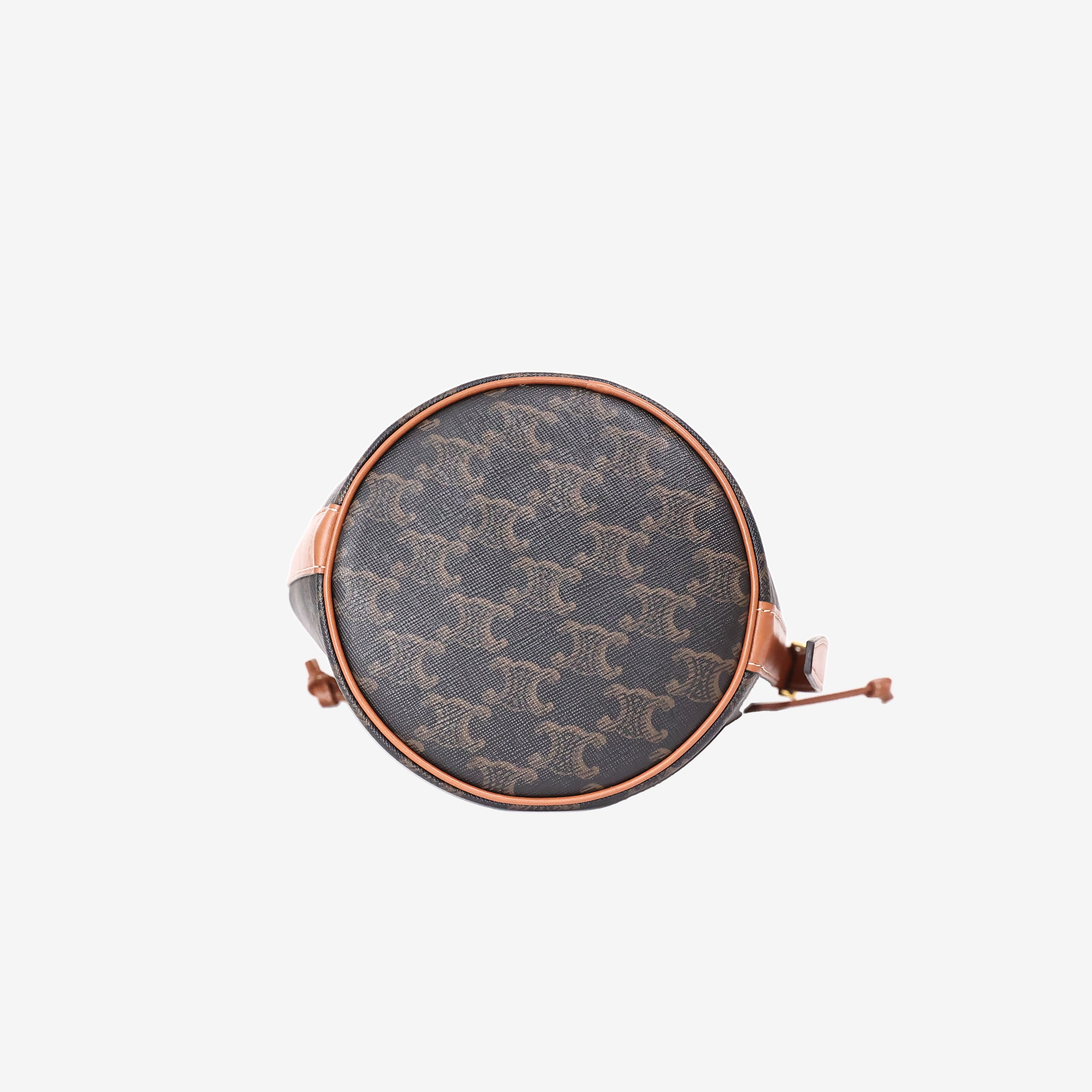 Celine Small Bucket Bag in Triomphe Canvas and Calfskin Leather with Gold Hardware bottom view