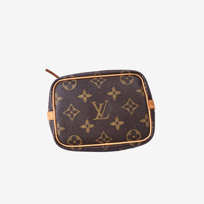 Louis Vuitton Nano Noé Bucket Bag in Monogram Coated Canvas with Vachetta Leather and Gold Hardware