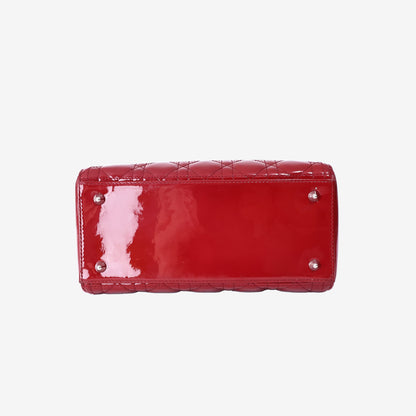 Dior Lady Dior Medium Bag in Cherry Red Patent Cannage Leather with Silver Hardware