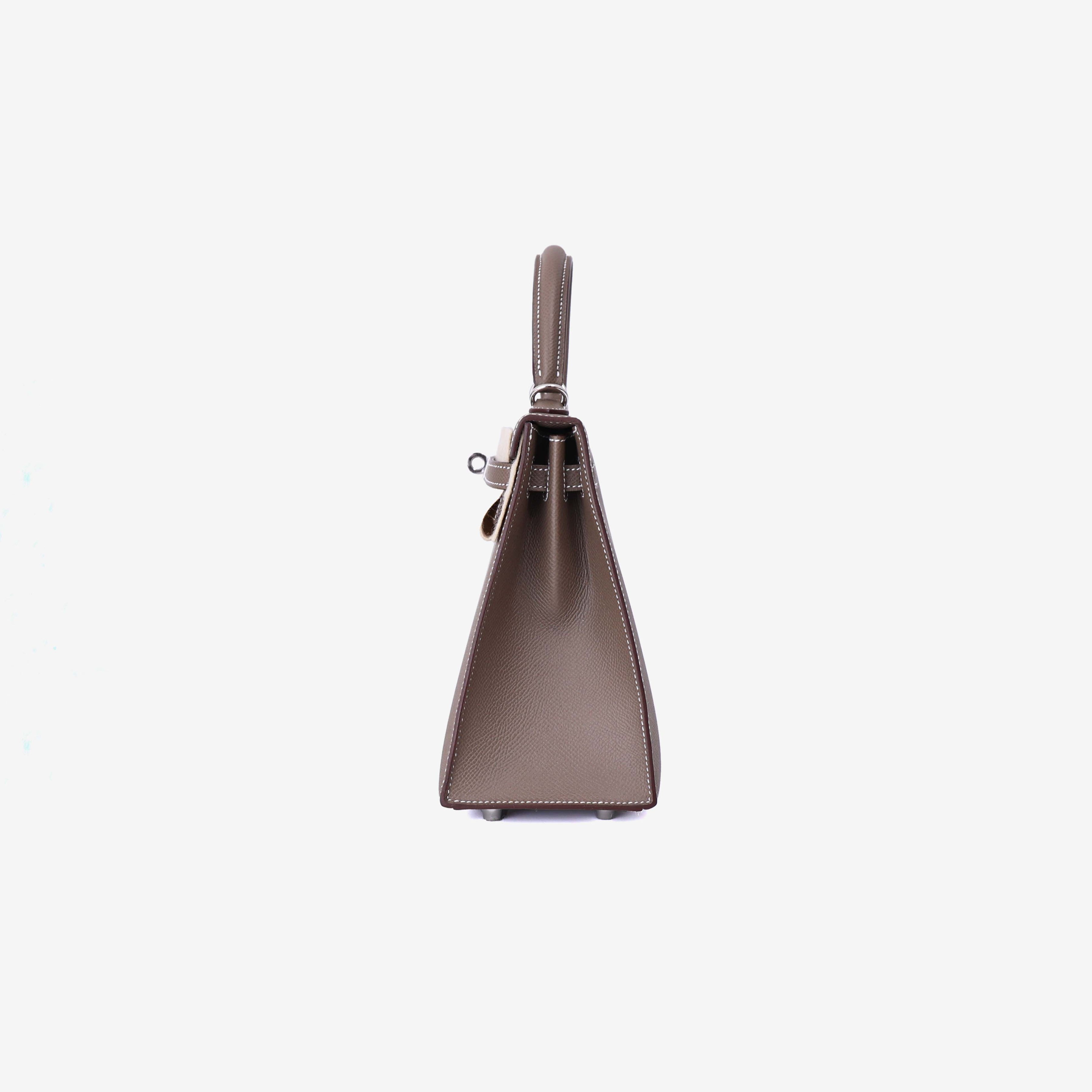Hermès Kelly 25 in Etoupe Epsom Leather with Palladium Hardware side view