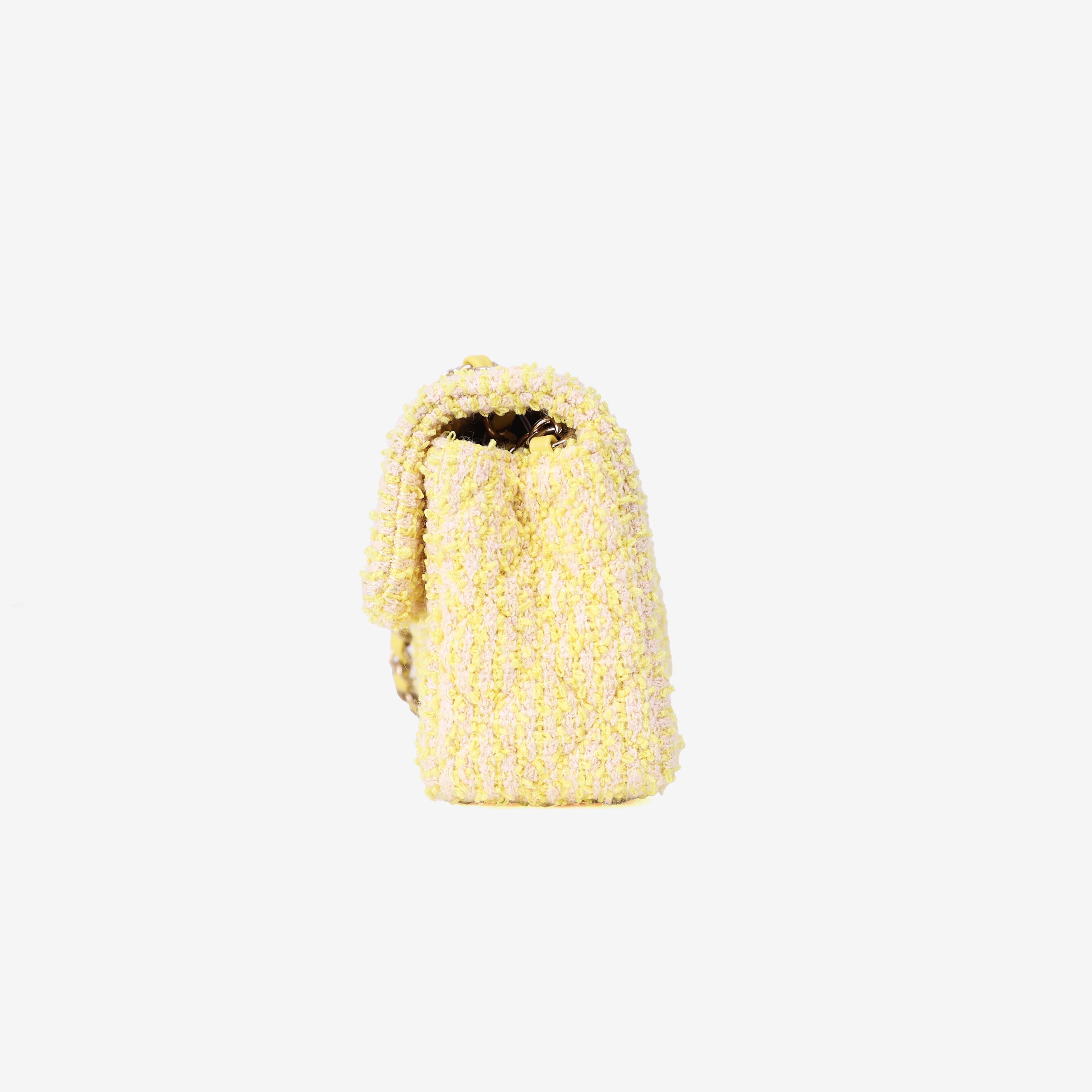 Chanel Classic Flap Bag in Yellow Tweed Leather with Gold Hardware side view