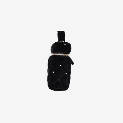 Chanel Velvet Diamanté Quilted Top Handle Vanity Case in Black with Gold Hardware side view