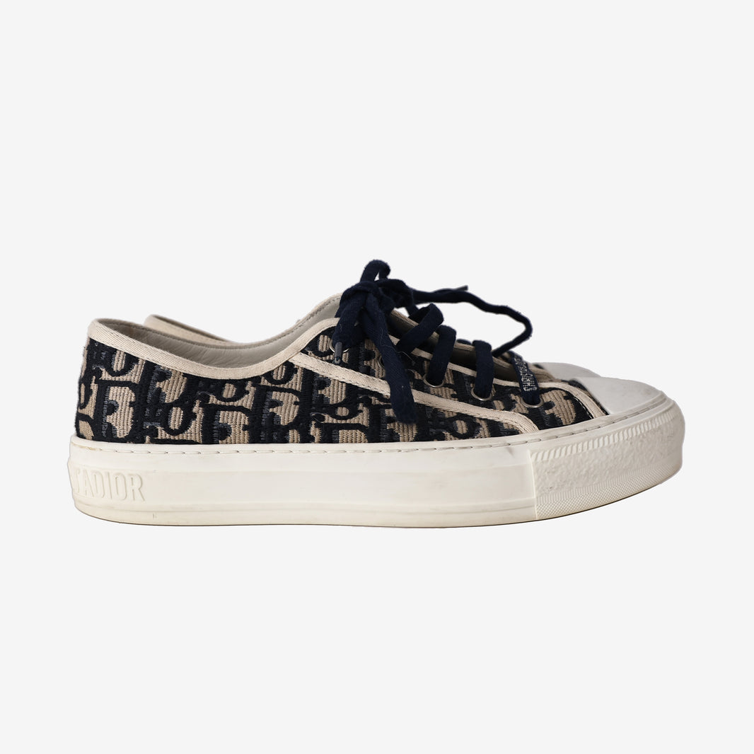 Dior Walk’n’Dior Low-Top Sneakers in Deep Blue Dior Oblique Embroidered Cotton (EU 38.5)