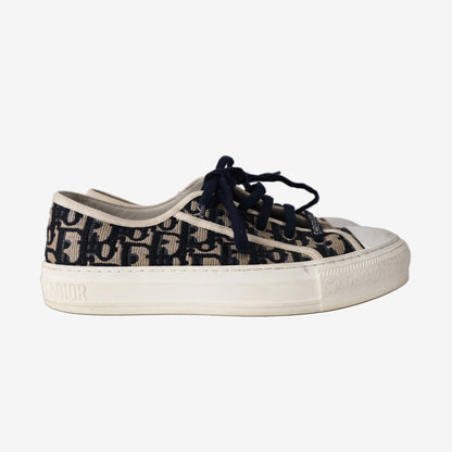 Dior Walk’n’Dior Low-Top Sneakers in Deep Blue Dior Oblique Embroidered Cotton (EU 38.5)