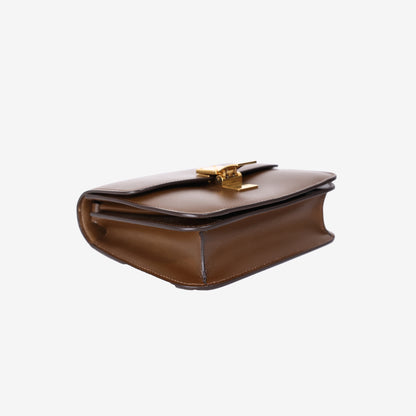 Celine Small Box Bag in Brown Calfskin Leather with Gold Hardware