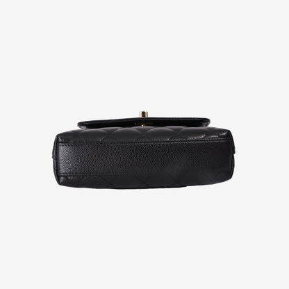 Chanel Mini Coco Handle in Black Caviar Leather with Gold Hardware and Burgundy Lizard-Embossed Top Handle