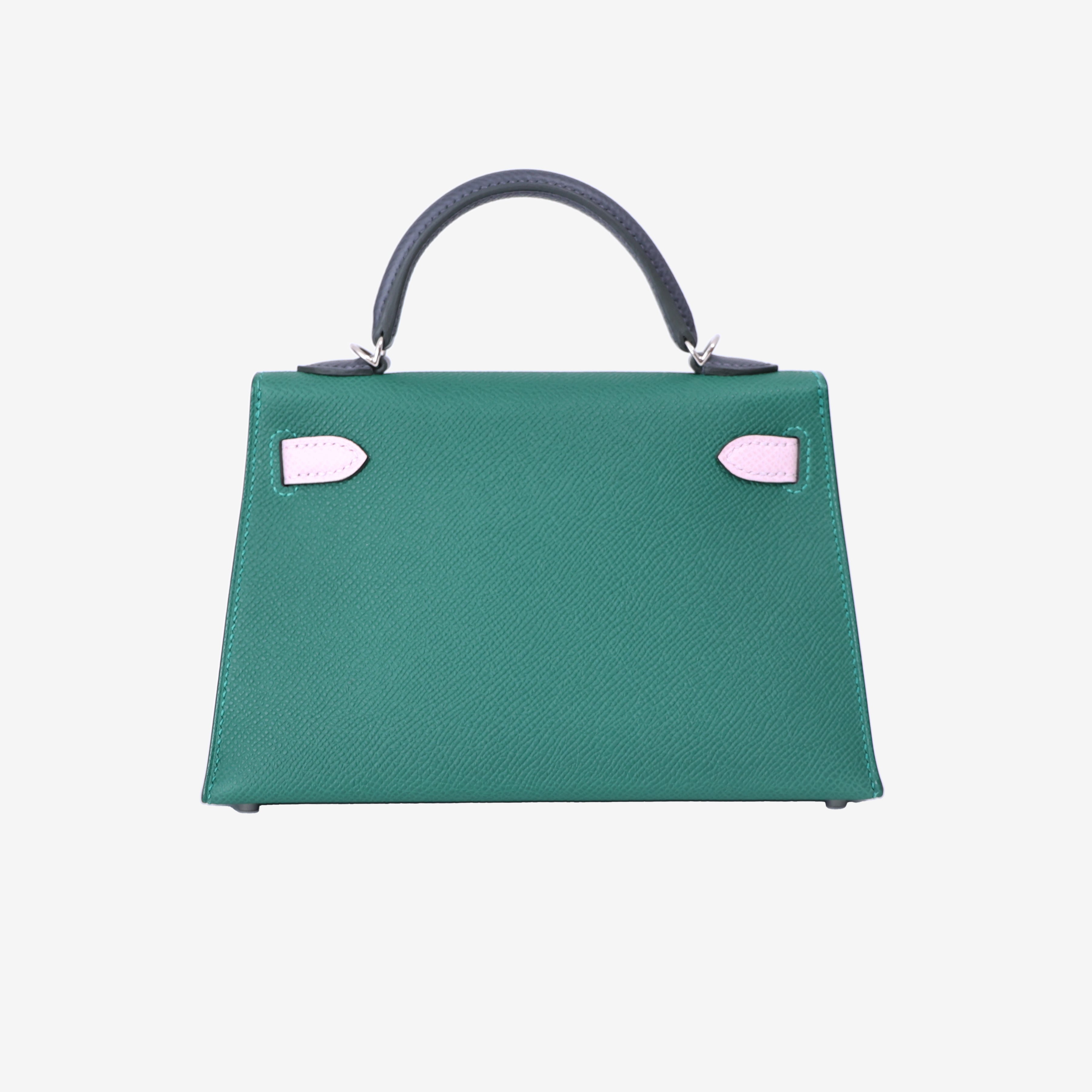 Hermès Mini Kelly 20 in Vert Moyen/Mauve Pale Epsom Leather with Palladium Hardware back view
