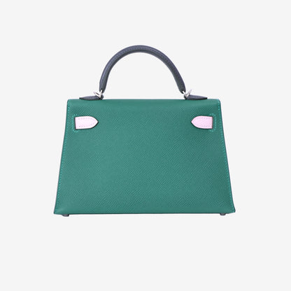 Hermès Mini Kelly 20 in Vert Moyen/Mauve Pale Epsom Leather with Palladium Hardware back view