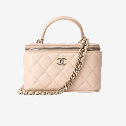 Chanel Small Top Handle Vanity Case with Chain in Pink Lambskin Leather with Gold Hardware