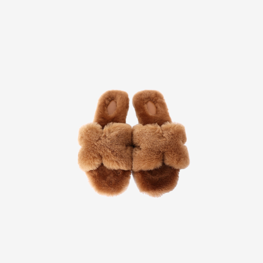 Hermès Oran Sandals in Naturel Shearling (Size 38.5)