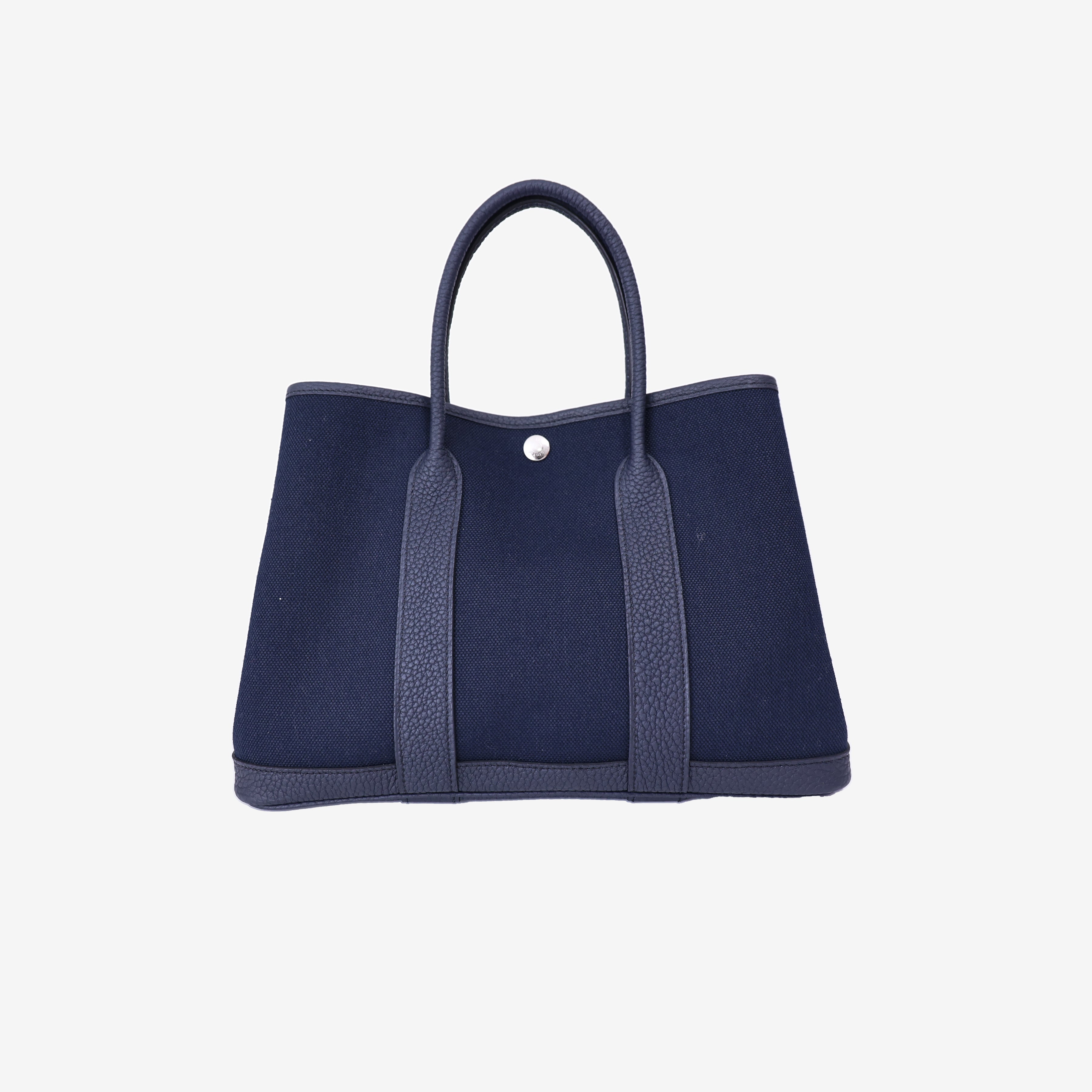 Hermès Garden Party 30 in Bleu Indigo Toile Canvas with Palladium Hardware back view