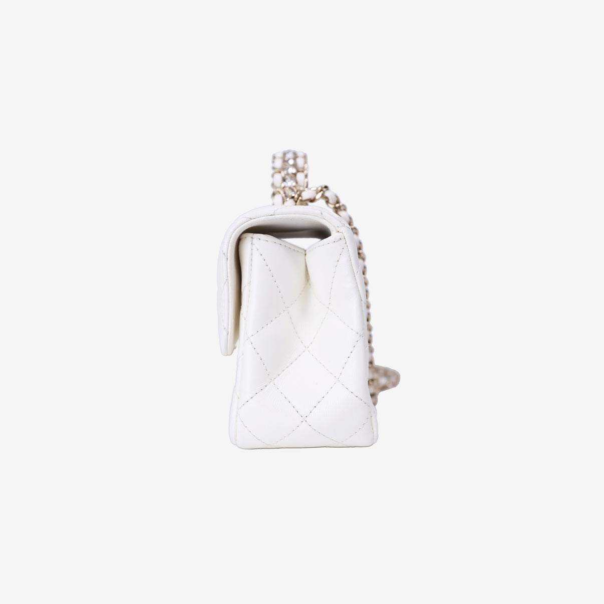 Chanel Crystals Top Handle Flap in White Lambskin Leather with Gold Hardware side view
