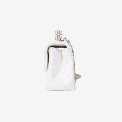 Chanel Crystals Top Handle Flap in White Lambskin Leather with Gold Hardware side view