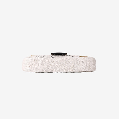 Fendi Beaded Scribble Baguette Shoulder Bag in White/Black with Silver-Tone Hardware
