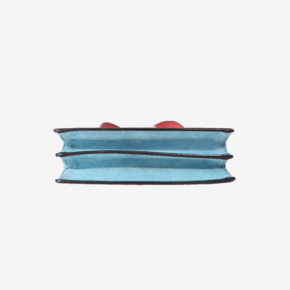 Miu Miu Madras Leather Crossbody Bag in Cherry Pink Goatskin with Blue Suede Trim