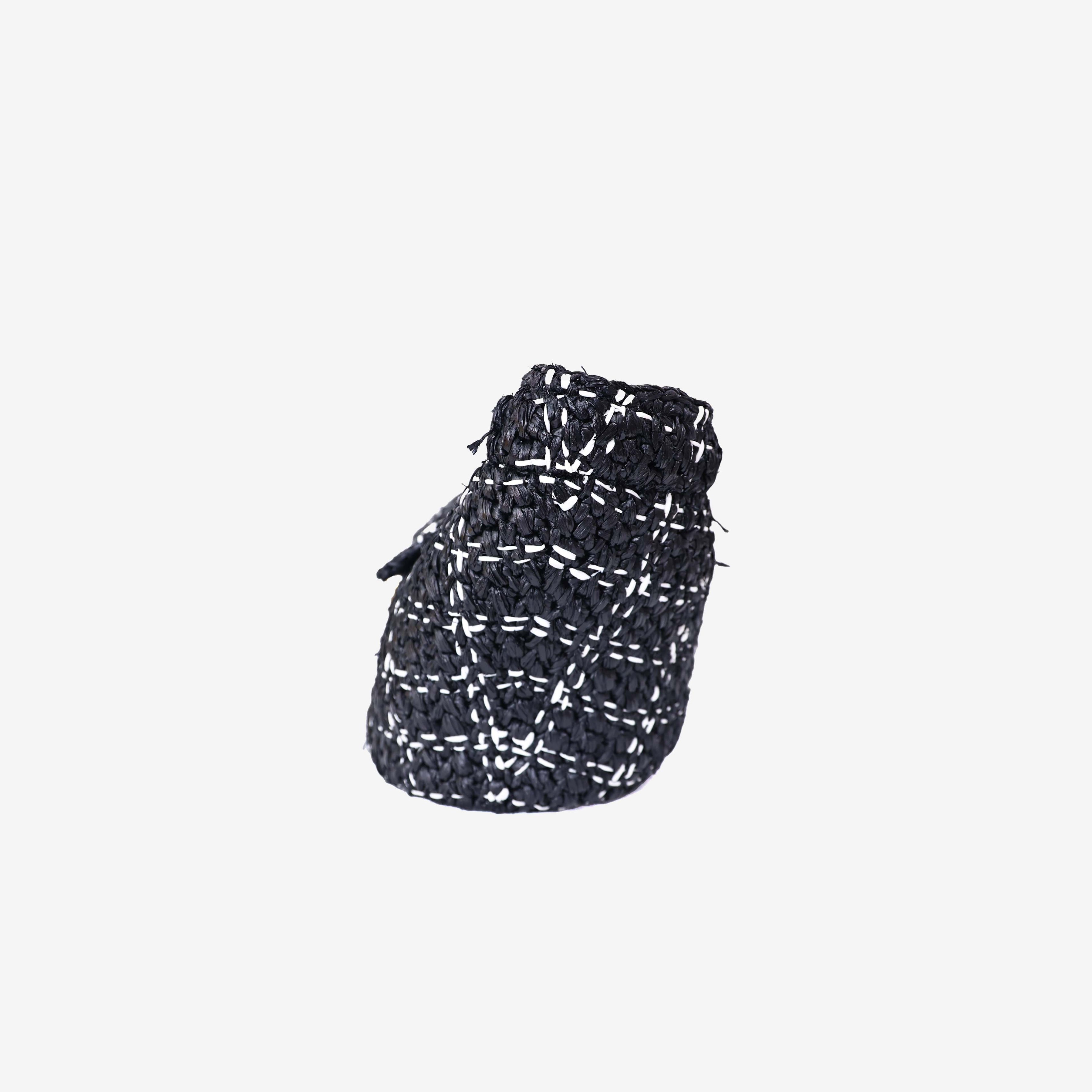 Chanel Raffia Effect Tote in Black/White Tweed Raffia Effect with Gold Hardware side view