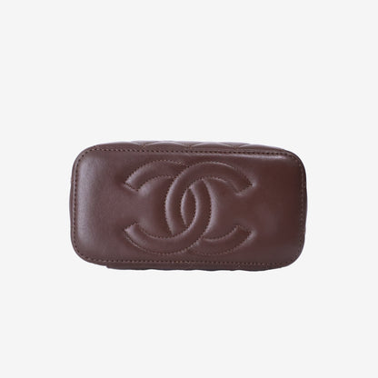 Chanel Vanity Case with Beaded Handle Box Bag in Brown Lambskin Leather with Gold Hardware