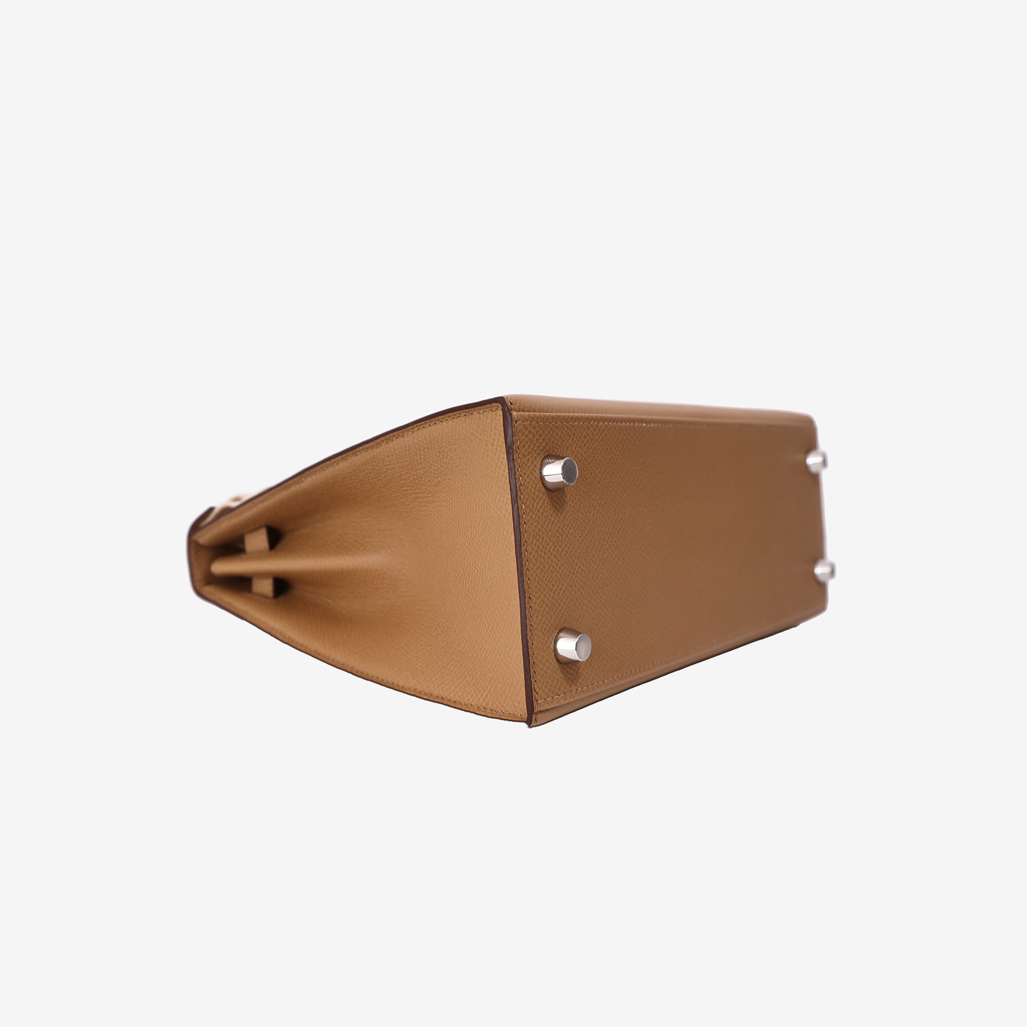 Hermès Kelly 25 in Biscuit Epsom Leather with Palladium Hardware bottom side view