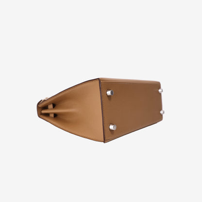Hermès Kelly 25 in Biscuit Epsom Leather with Palladium Hardware bottom side view