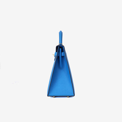 Hermès Kelly 32 in Blue Epsom Leather with Palladium Hardware side view