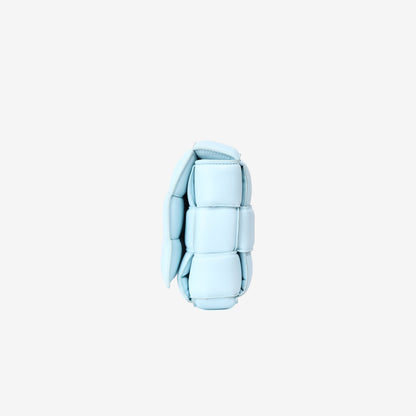 Bottega Veneta Padded Cassette Bag in Light Blue Woven Calf Leather with Gold Hardware
