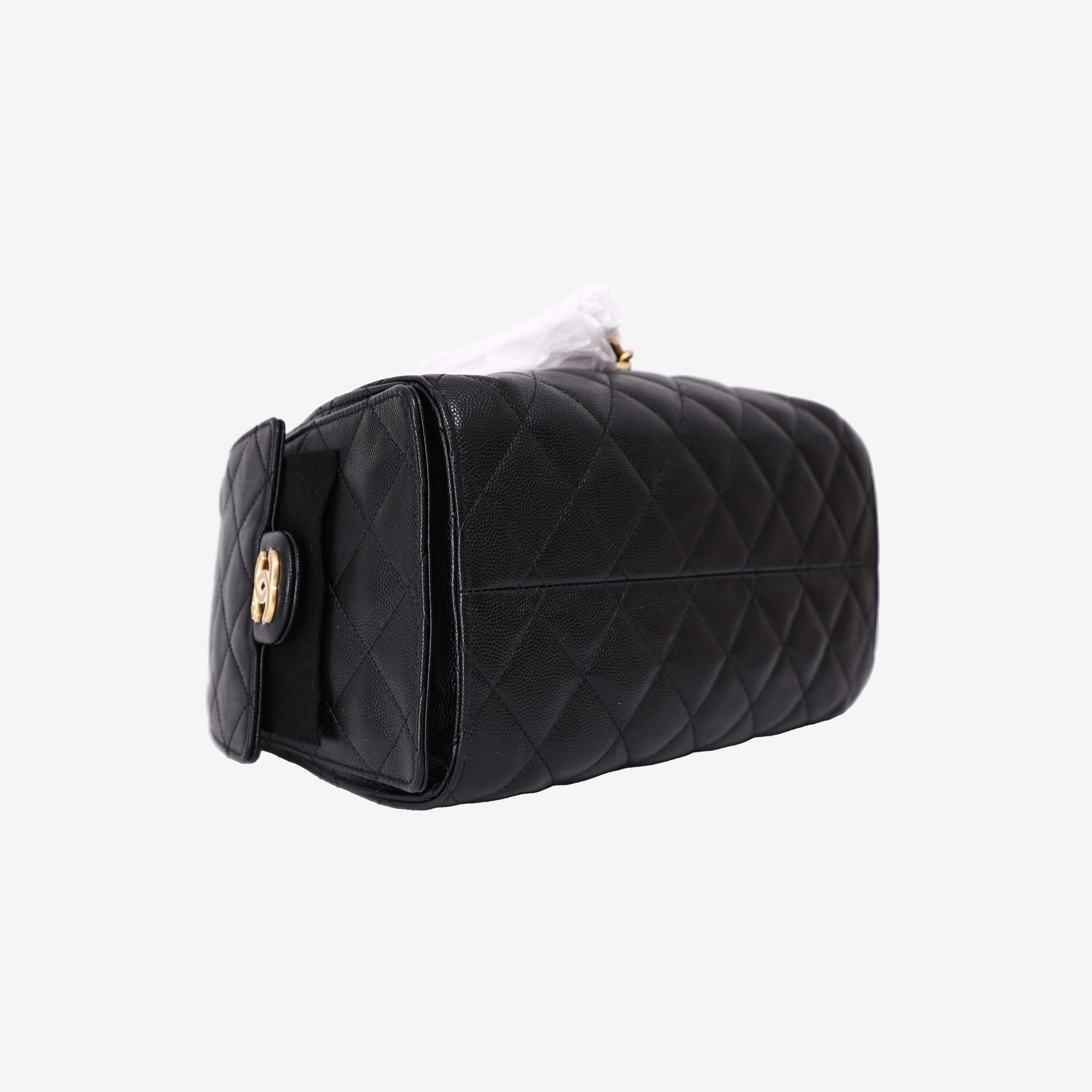 Chanel 25 Small in Black Caviar Leather with Gold Hardware bottom side view