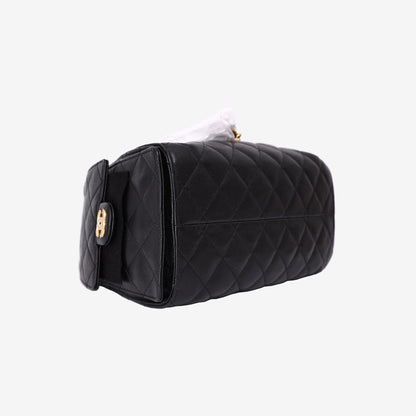 Chanel 25 Small in Black Caviar Leather with Gold Hardware bottom side view