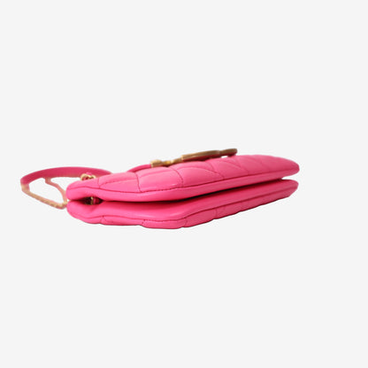 Chanel Fuchsia Baguette Bag in Pink Lambskin Leather with Gold Hardware