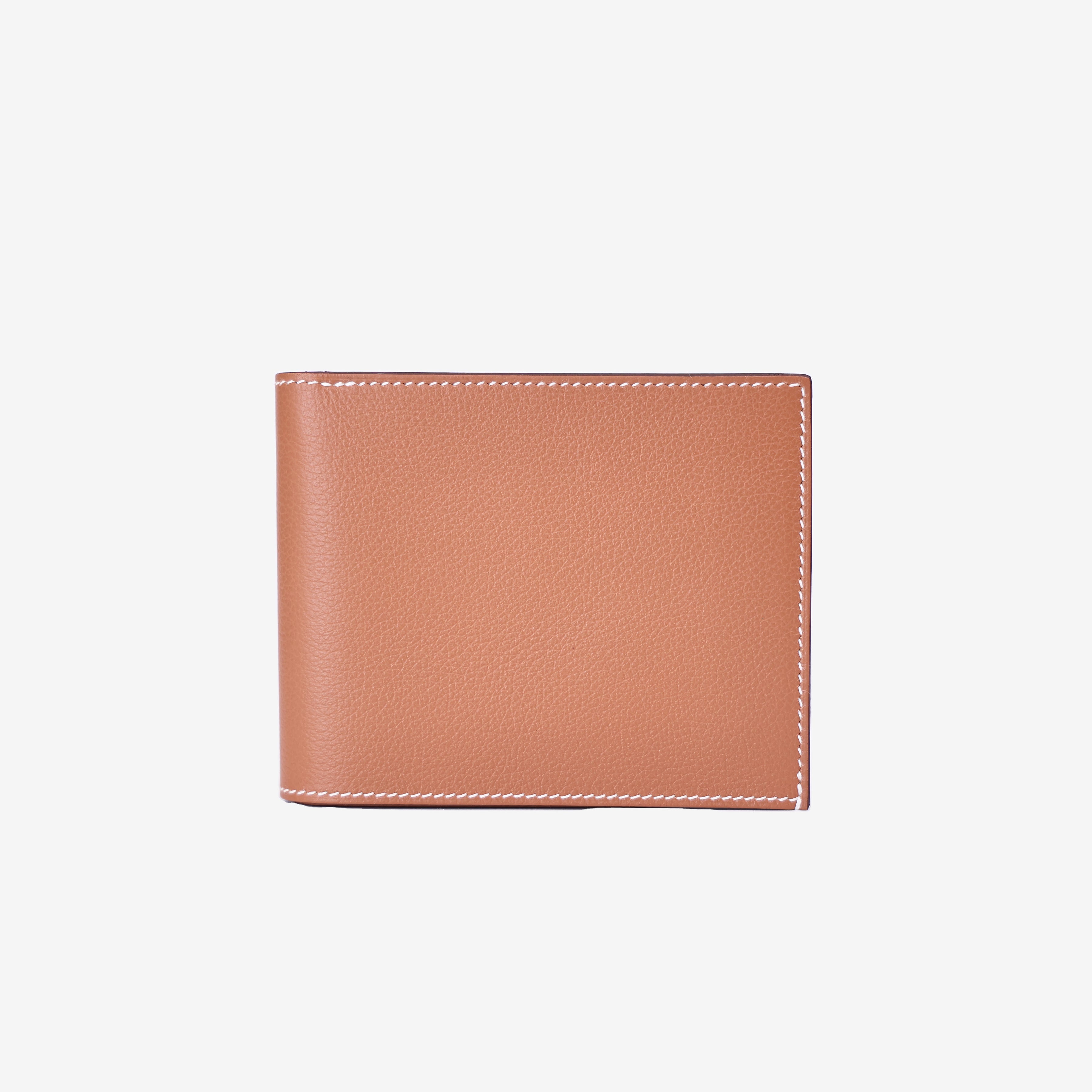Hermès Citizen Twill Compact Card Holder in Gold Evercolor Calfskin Leather front view