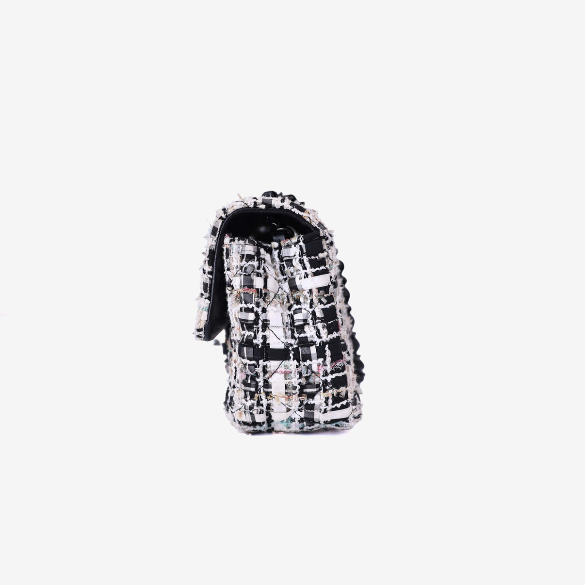 Chanel Classic Flap Bag in Black/White Tweed Leather with So Black Hardware side view